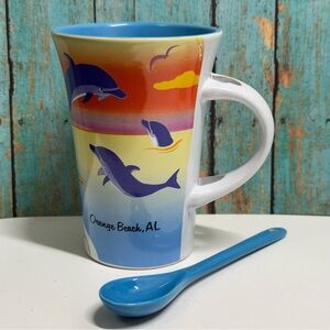 Orange Beach, AL Ocean Breeze Dolphin Mug with Spoon - Multicolor